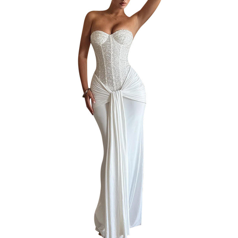 Chiffon long strapless evening gown