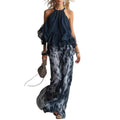 Sleeveless Halter Neck Top with Printed Wide Leg Pants