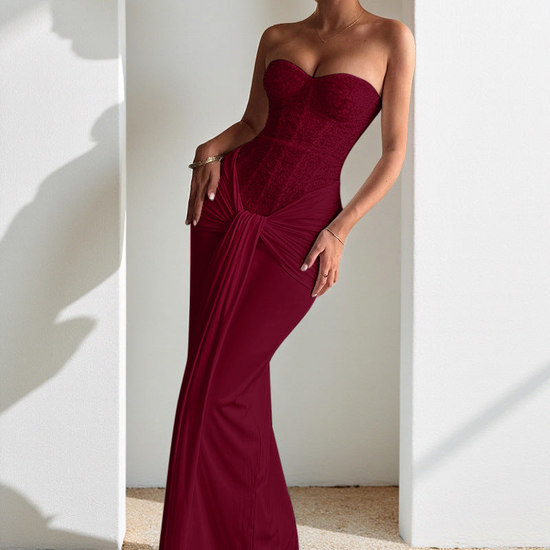 Chiffon long strapless evening gown