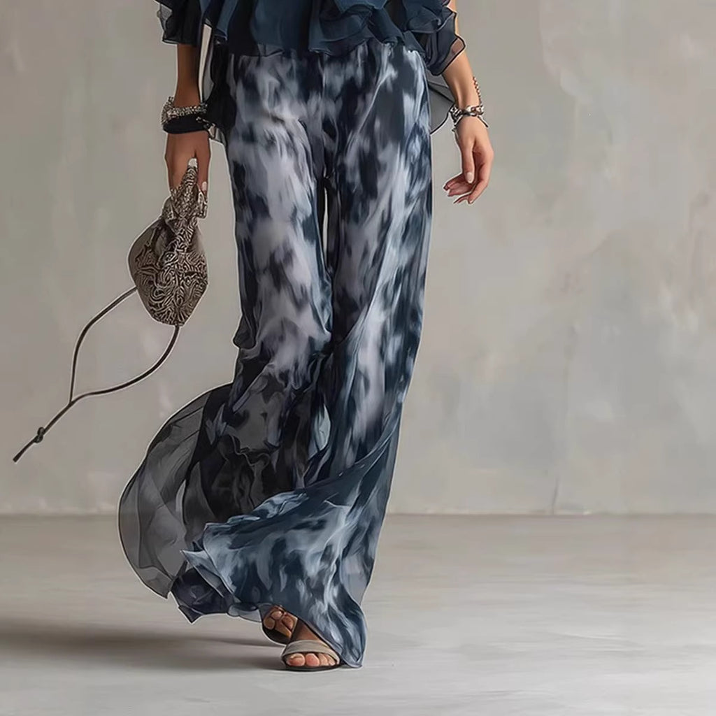 Sleeveless Halter Neck Top with Printed Wide Leg Pants