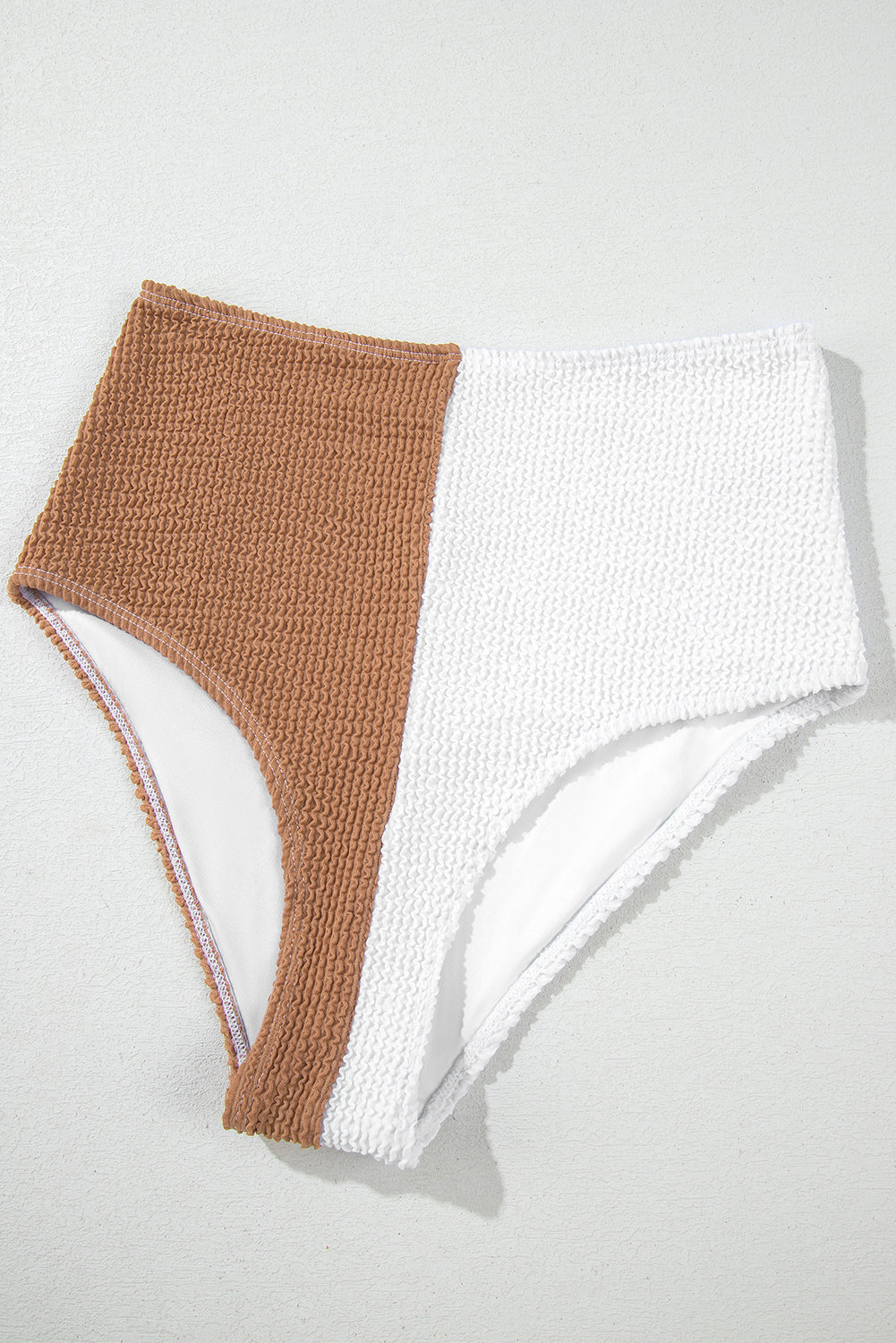 White Corded Colorblock Square Neck Bikini Swimsuit